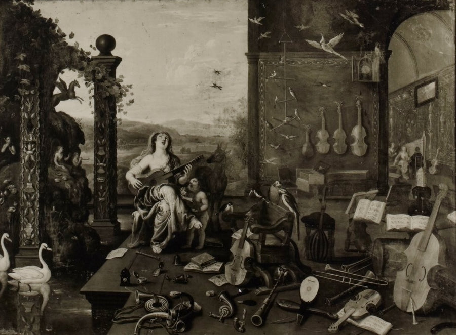 Music allegory, pastiche unknown artist, vintage artwork by After Jan van Kessel the Elder, 12x8" (A4) Poster