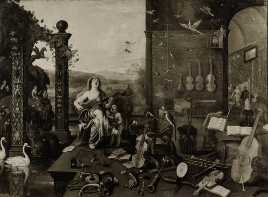 Music allegory, pastiche unknown artist, vintage artwork by After Jan van Kessel the Elder, 12x8" (A4) Poster