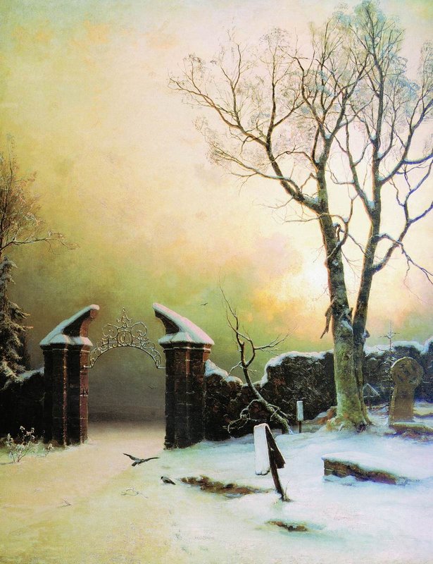 Old Cemetery, vintage artwork by Julius Klever, 12x8" (A4) Poster