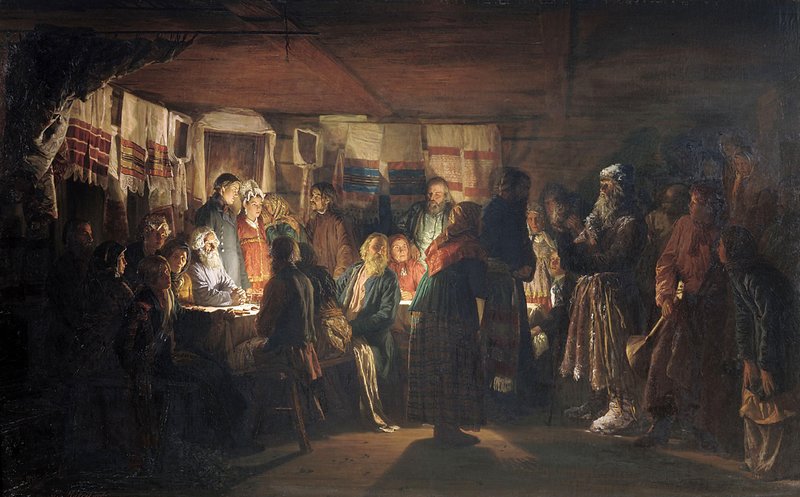 The Sorcerer at the Village Wedding, vintage artwork by Vasily Maximov, 12x8" (A4) Poster