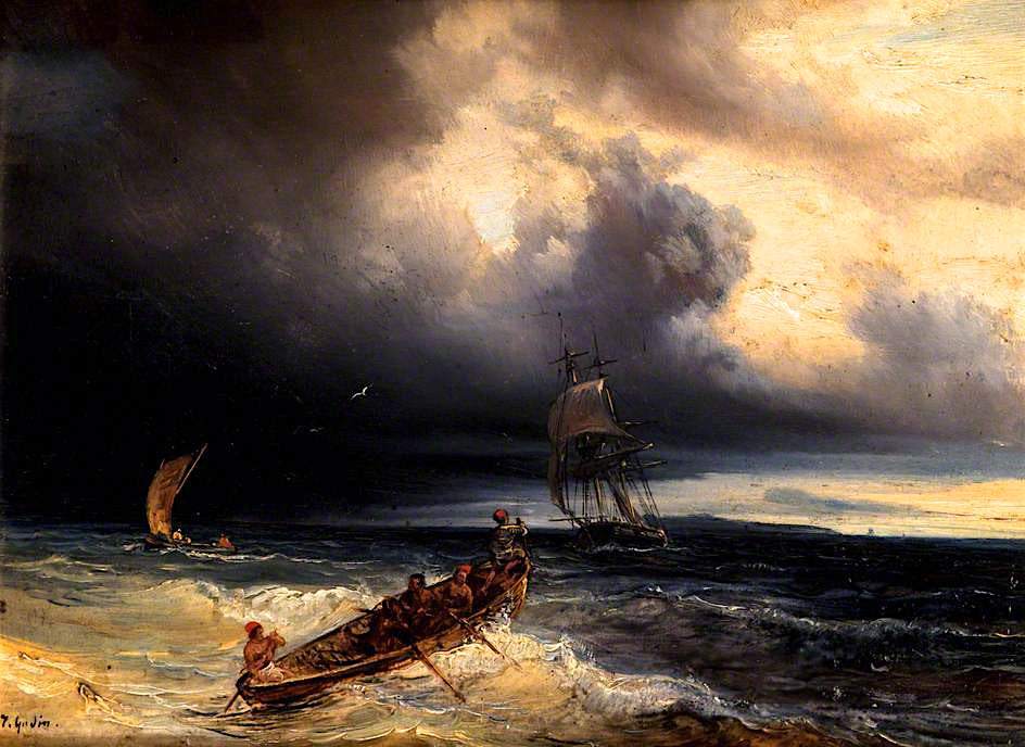 Seascape with Three Boats, vintage artwork by Theodore Gudin, A3 (16x12") Poster Print