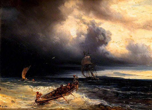 Seascape with Three Boats, vintage artwork by Theodore Gudin, A3 (16x12") Poster Print