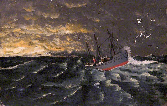 Ship in a Stormy Sea, vintage artwork by Herbert William Garratt, 12x8" (A4) Poster