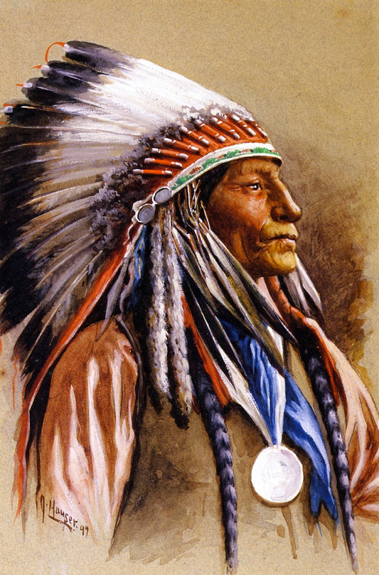 Chief Wolf Robe, vintage artwork by John Hauser, 12x8" (A4) Poster