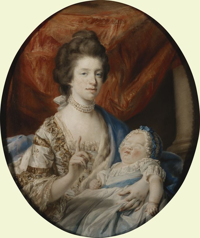 Queen Charlotte with Charlotte, Princess Royal, vintage artwork by Francis Cotes, R.A., 12x8