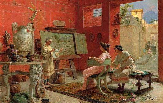 The Art lesson, vintage artwork by Edouardo Ettore Forti, 12x8" (A4) Poster