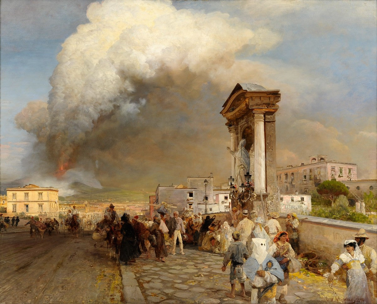 Eruption of Mount Vesuvius in Naples, vintage artwork by Oswald Achenbach, 12x8" (A4) Poster