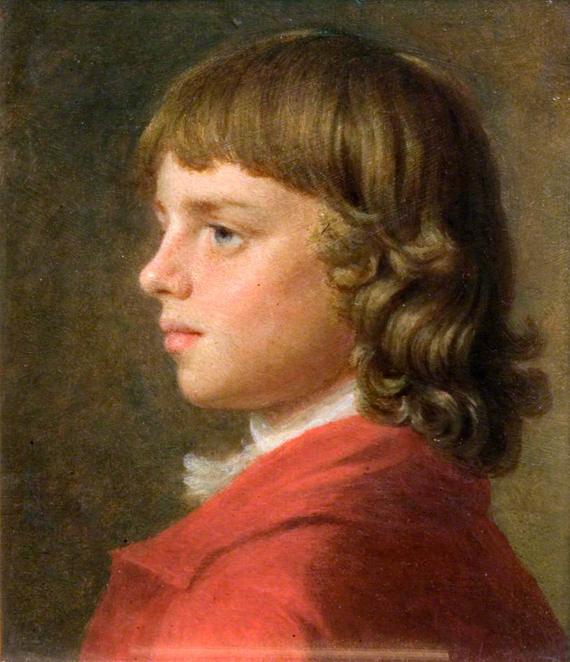 Portrait of a Boy in a Red Coat, vintage artwork by Attributed to John Russell, 12x8" (A4) Poster