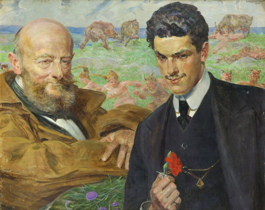 Piotr Hubal-Dobrzański with a student of philosophy, vintage artwork by Jacek Malczewski, 12x8" (A4) Poster