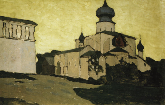 Assumption Church in Pskov, vintage artwork by Nicholas Roerich, 12x8" (A4) Poster