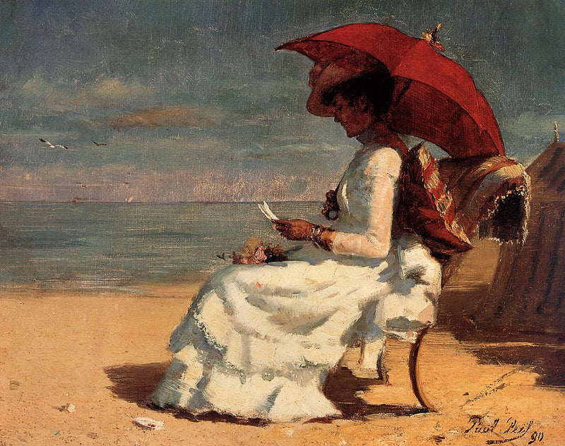 The Beach in Normandy, vintage artwork by Paul Peel, 12x8" (A4) Poster