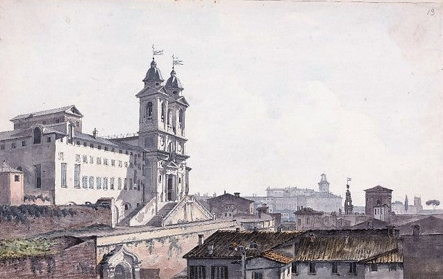 The Church of Santissima Trinità dei Monti, vintage artwork by John Warwick Smith, 12x8" (A4) Poster