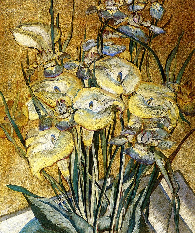 Irises and Calla Lilies, vintage artwork by Maria Oakey Dewing, 12x8" (A4) Poster