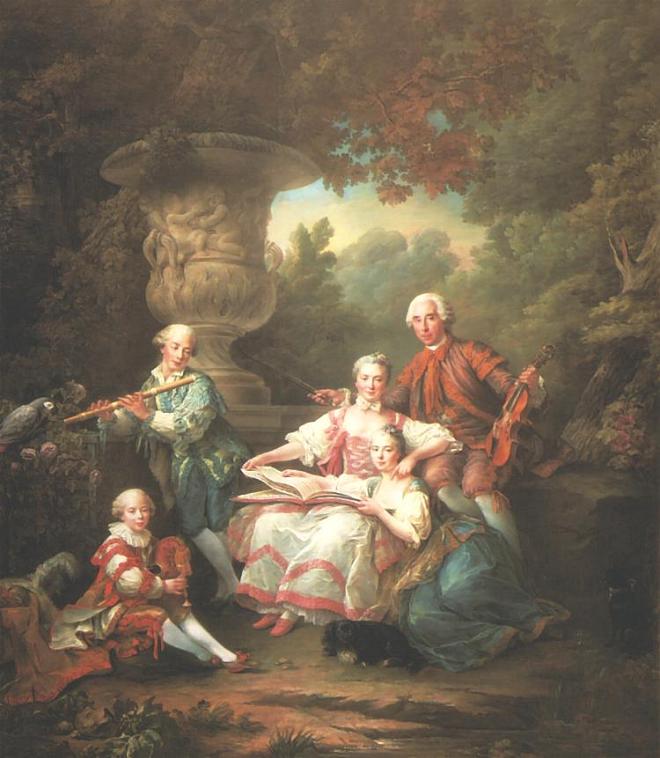 Marquis de Sourches and His Family, vintage artwork by François-Hubert Drouais, 12x8" (A4) Poster