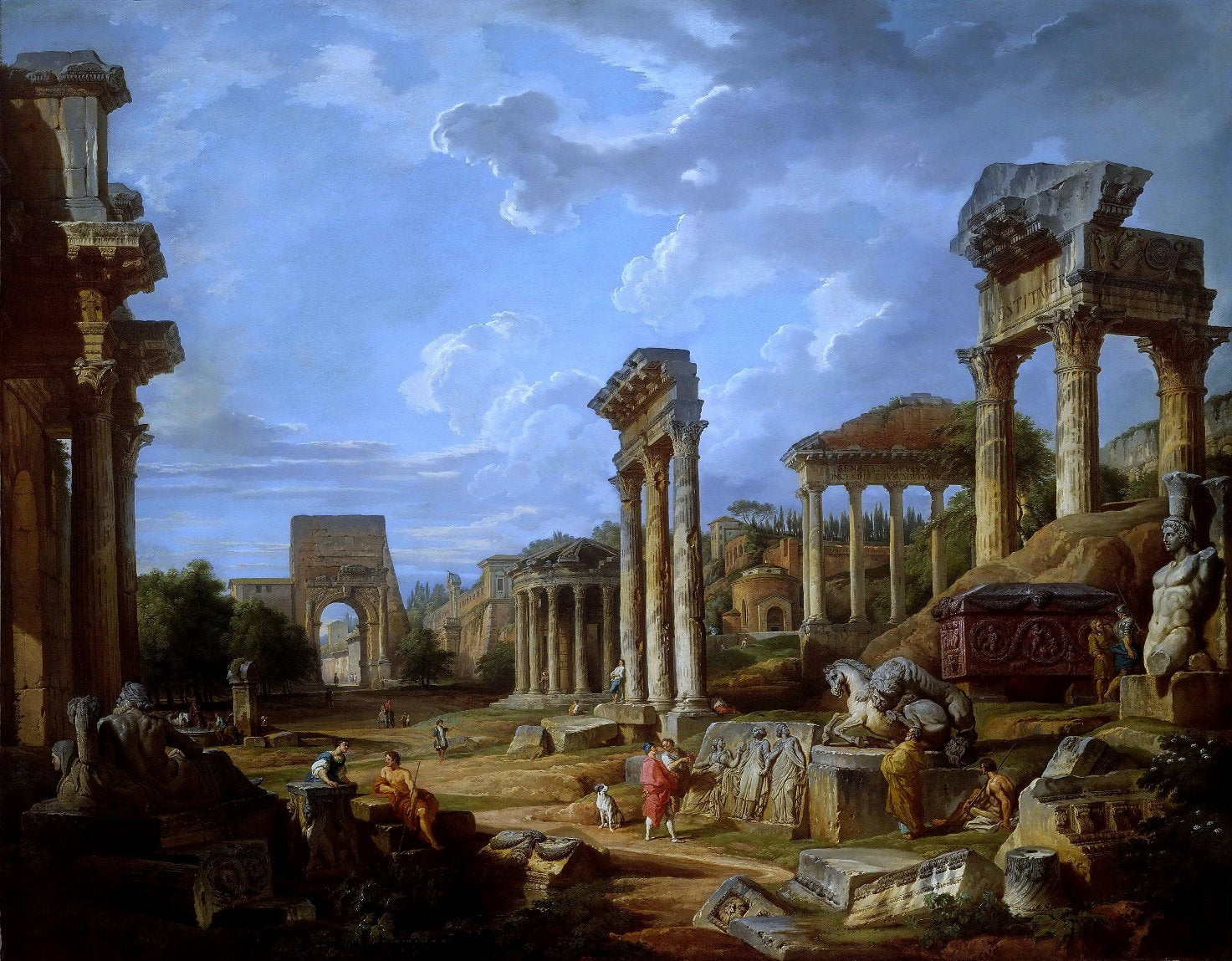 A Capriccio of the Roman Forum, vintage artwork by Giovanni Paolo Panini, 12x8" (A4) Poster