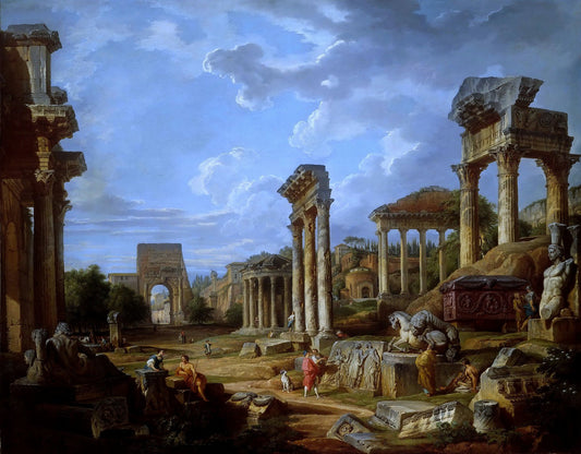 A Capriccio of the Roman Forum, vintage artwork by Giovanni Paolo Panini, 12x8" (A4) Poster