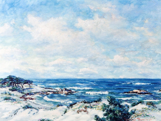 Monterey Coast North of Carmel, California, vintage artwork by Charles H. Woodbury, 12x8" (A4) Poster