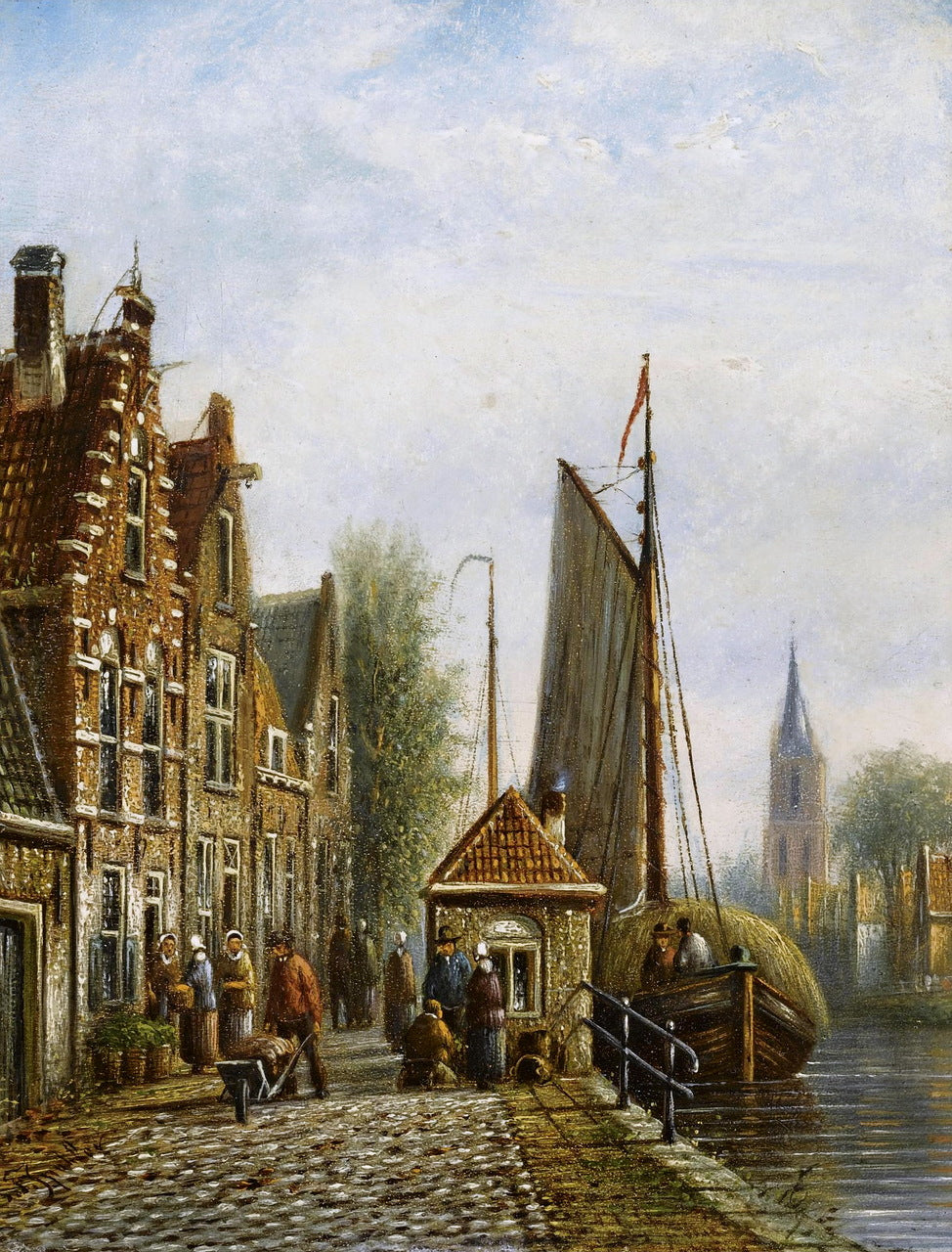 vities in a Sunlit Dutch Town by Johannes Franciscus Spohler,A3(16x12")Poster