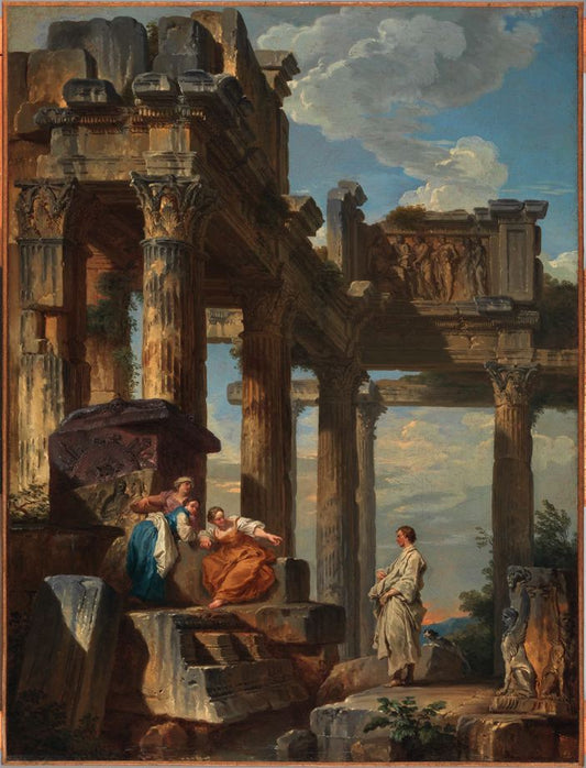 Figures Amongst the Ruins, vintage artwork by Giovanni Paolo Panini, 12x8" (A4) Poster