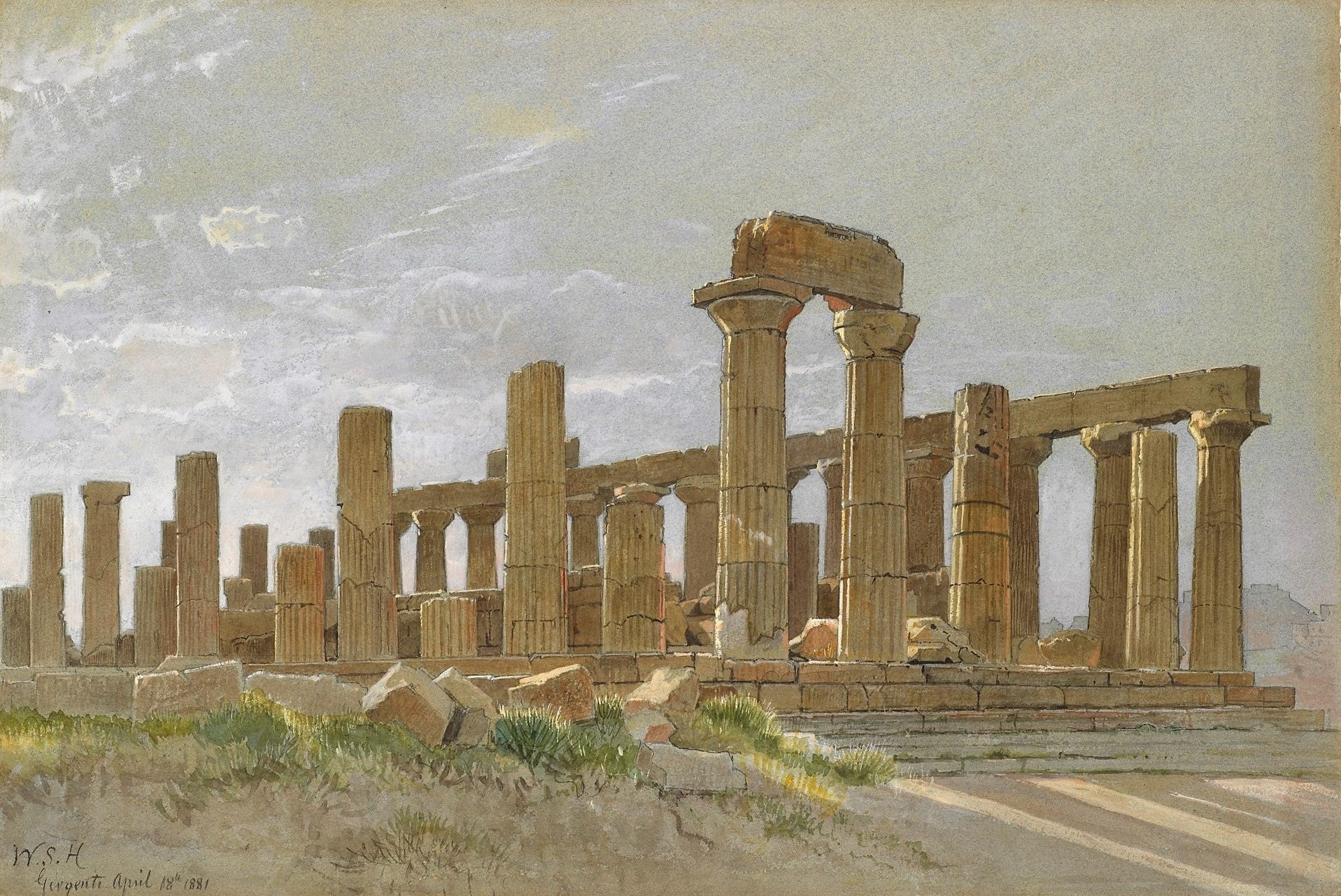Girgenti (The Temple of Juno Lacinia at Agrigentum), vintage artwork by William Stanley Haseltine, 12x8" (A4) Poster