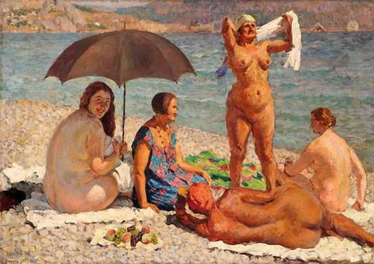 On the Beach. Gurzuf, vintage artwork by Ilya Mashkov, 12x8" (A4) Poster