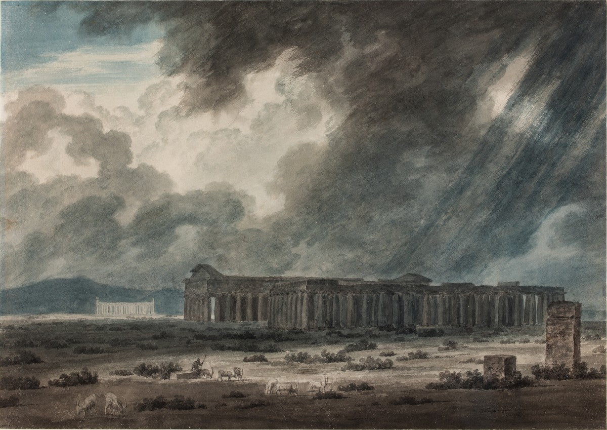 Ruins of Paestum near Salerno: The Three Temples, vintage artwork by John Robert Cozens, 12x8" (A4) Poster