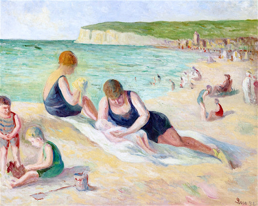 The Beach at Mers-les-Bains, vintage artwork by Maximilien Luce, 12x8" (A4) Poster