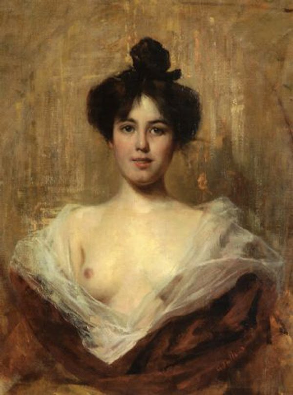 Bust of a Young Woman by Cesare Tallone,A3(16x12")Poster