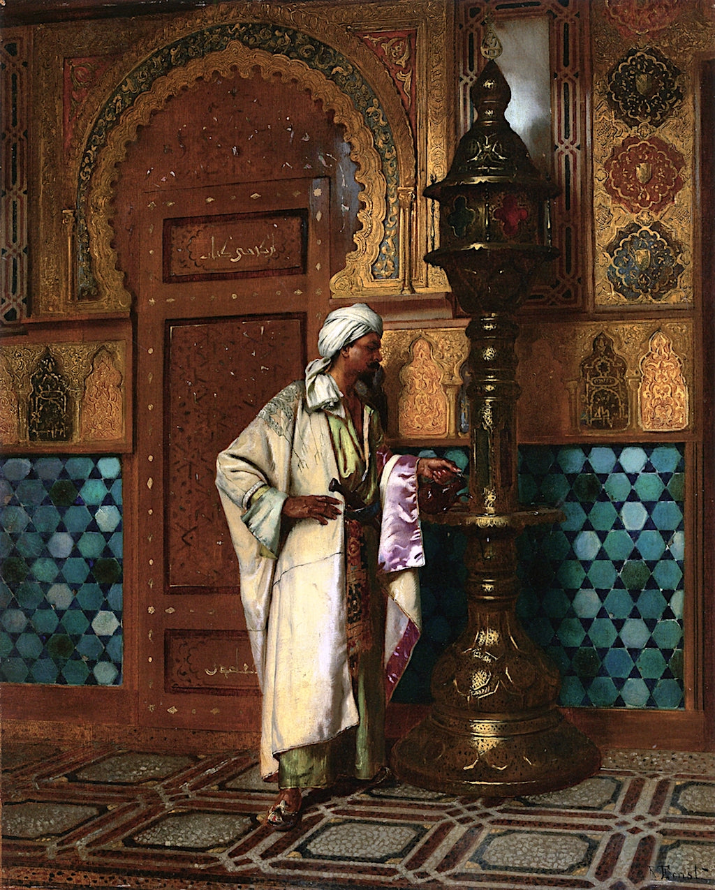 Tending the Lamp, vintage artwork by Rudolf Ernst, 12x8" (A4) Poster