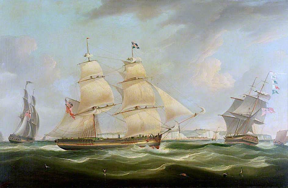 Shipping off Dover, vintage artwork by William John Huggins, 12x8" (A4) Poster