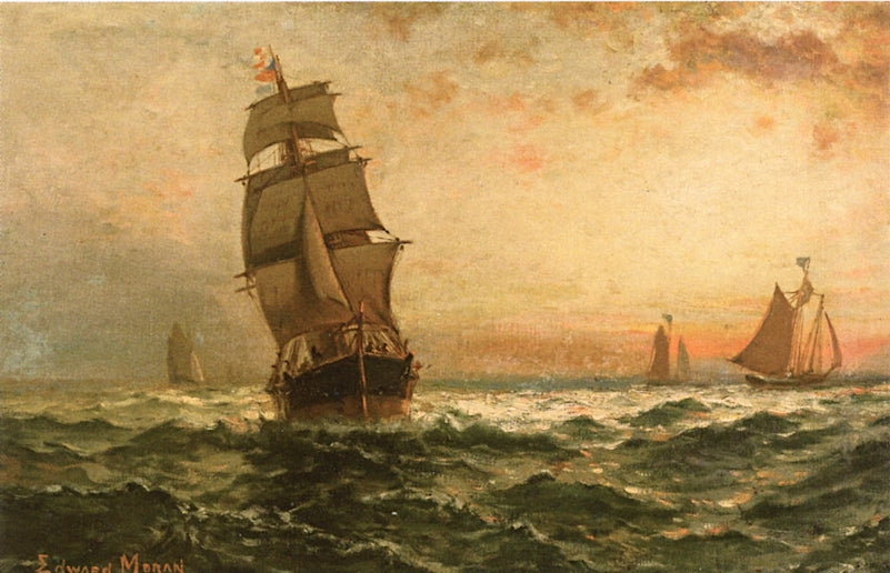 Sailing at Sunset, vintage artwork by Edward Moran, 12x8" (A4) Poster