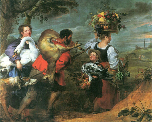 Peasants on the Way to the Market, vintage artwork by Jan Boeckhorst, 12x8" (A4) Poster