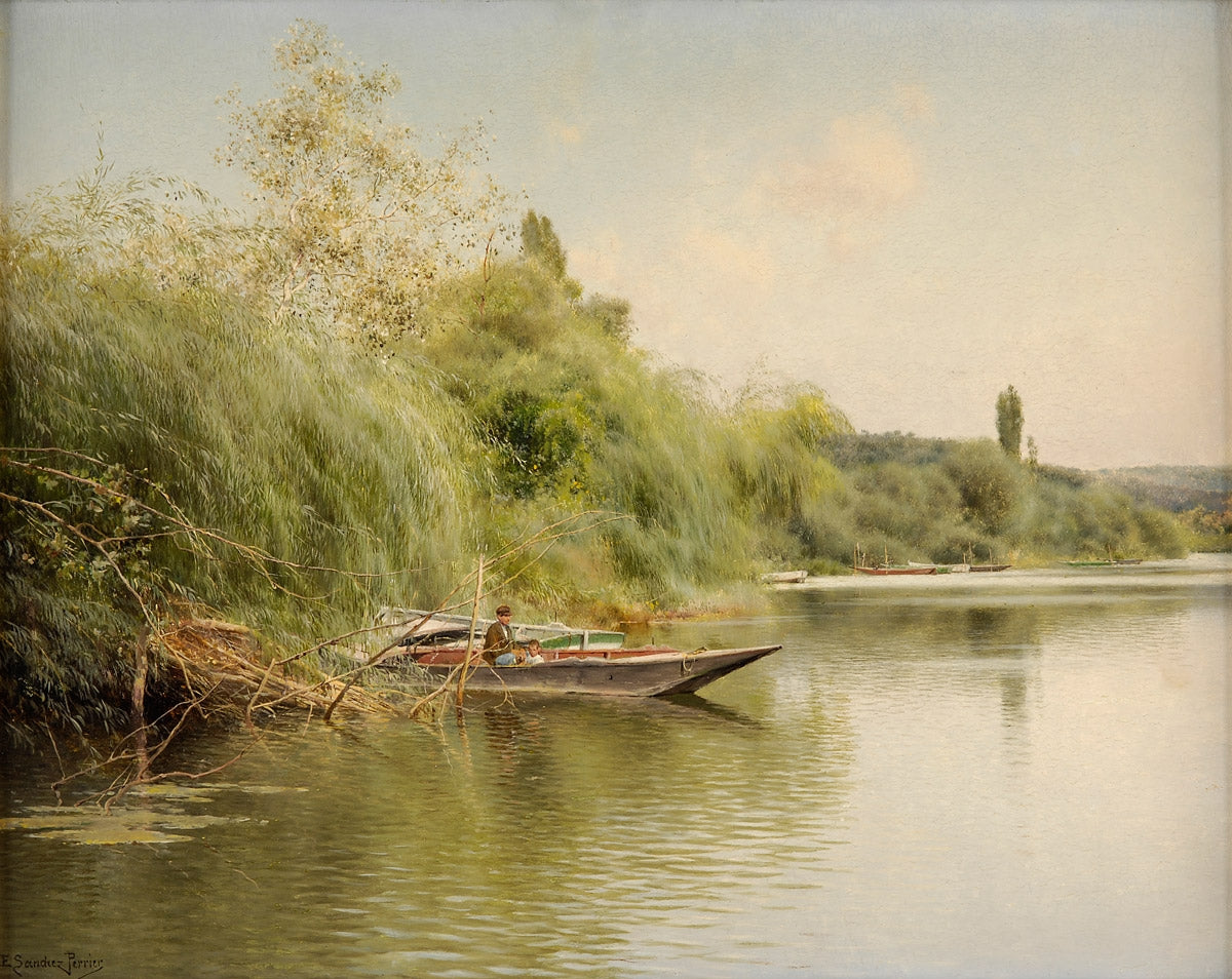 Fisherman and His Son in a Boat by Emilio Sanchez-Perrier,A3(16x12")Poster