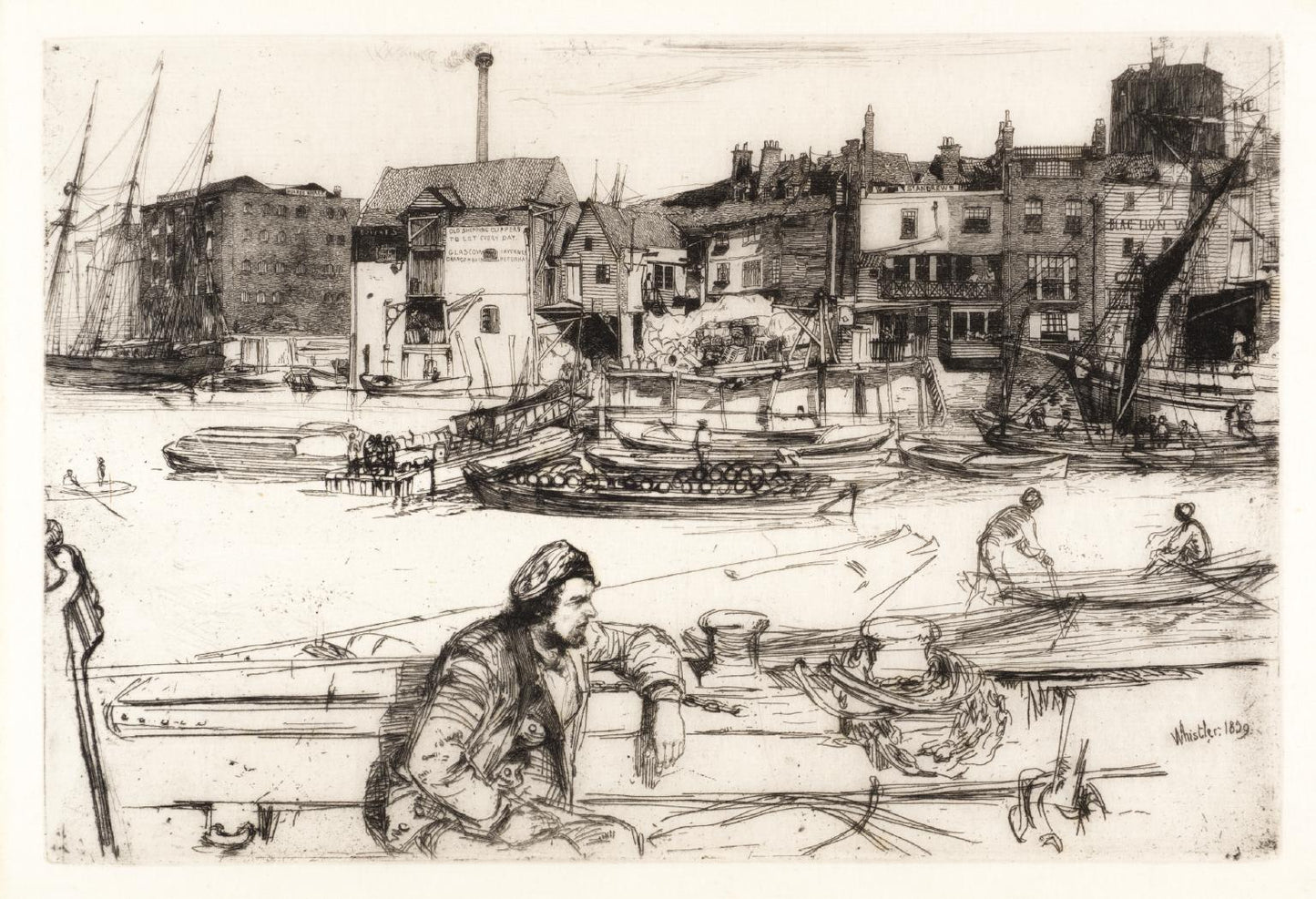 Black Lion Wharf, Wapping, vintage artwork by James Abbott McNeill Whistler, 12x8" (A4) Poster
