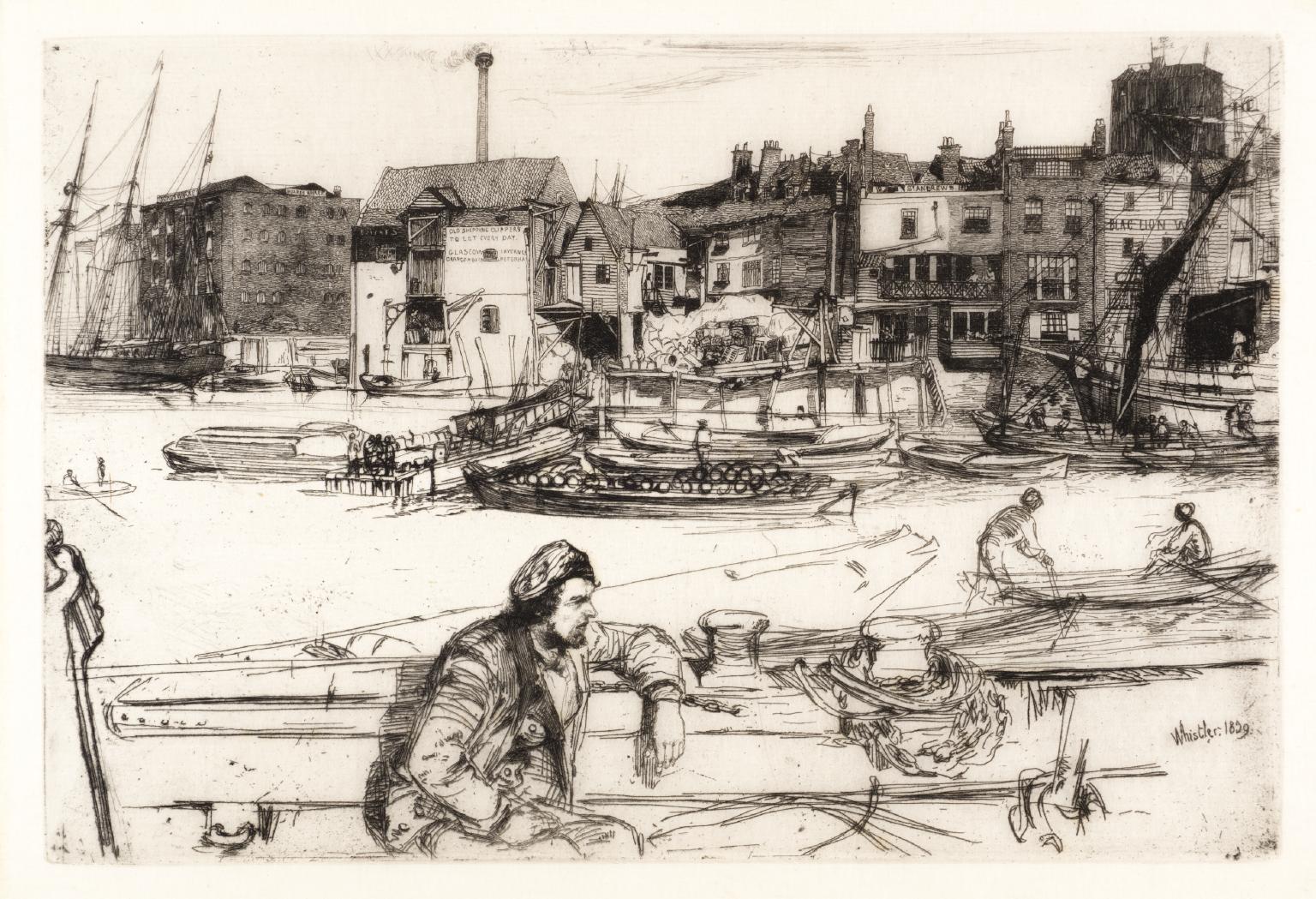 Black Lion Wharf, Wapping, vintage artwork by James Abbott McNeill Whistler, 12x8" (A4) Poster