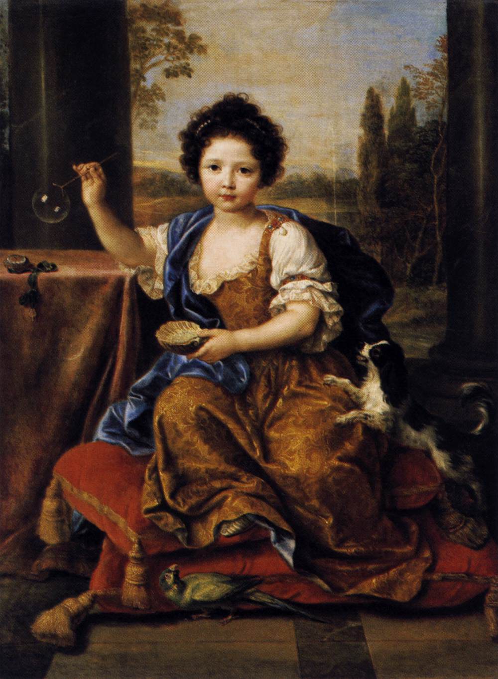 Girl Blowing Soap Bubbles, vintage artwork by Pierre Mignard, 12x8" (A4) Poster