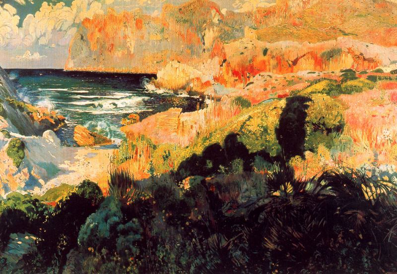 Cala de Sant Vicenç. Mallorca, vintage artwork by Joaquin Mir  Trinxet, 12x8" (A4) Poster