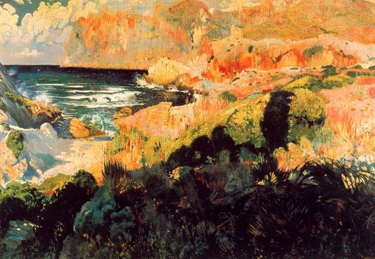 Cala de Sant Vicenç. Mallorca, vintage artwork by Joaquin Mir  Trinxet, 12x8" (A4) Poster