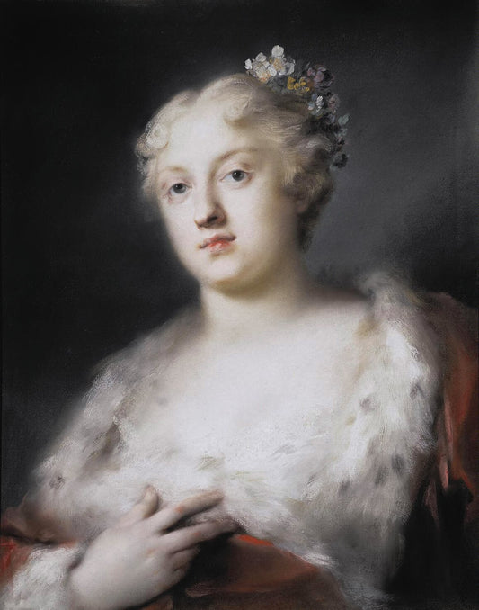 Portrait of a young Lady in a Dress Trimmed with Fur, vintage artwork by Rosalba Carriera, 12x8" (A4) Poster