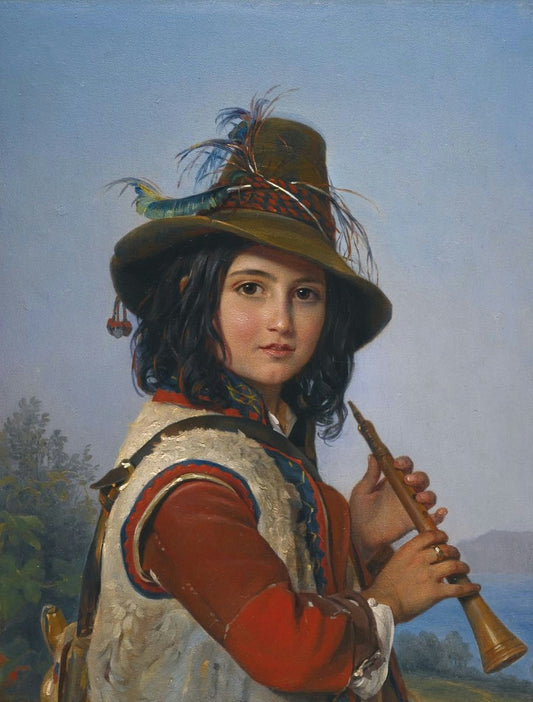 Italian Shepherd Boy with a Flute, vintage artwork by Pimen Orlov, A3 (16x12") Poster Print