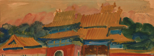 Pagoda Roofs, vintage artwork by Alexander Evgenievich Yakovlev, 12x8" (A4) Poster