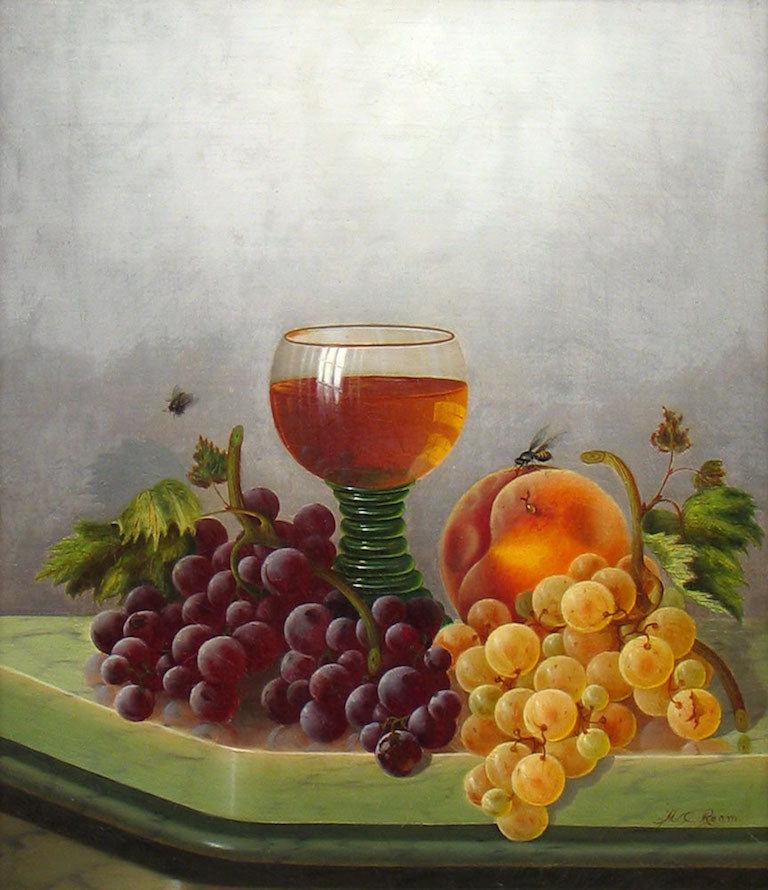 Tabletop with Fruit and Wine, vintage artwork by Carducius Plantagenet Ream, 12x8" (A4) Poster