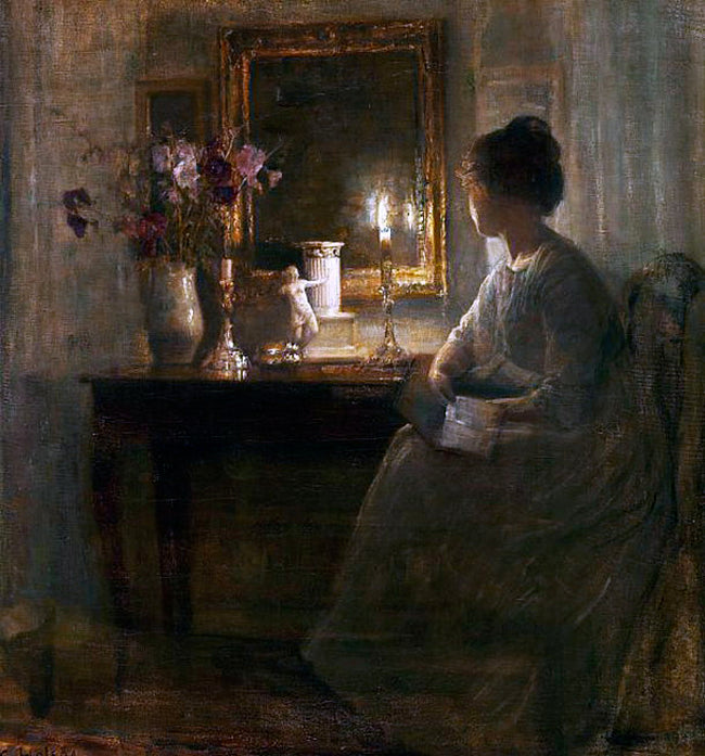 Interior with a Woman, vintage artwork by Carl Vilhelm Holsøe, 12x8" (A4) Poster