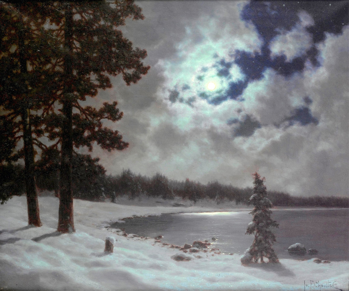 Winter Moonlight, vintage artwork by Ivan Fedorovich Choultse, 12x8" (A4) Poster