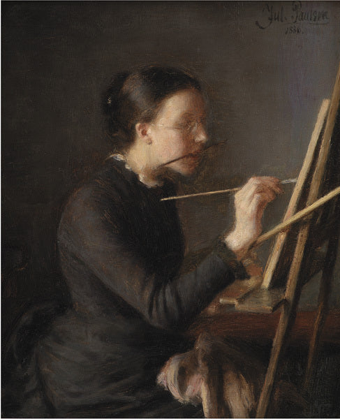 The Painter Agnes Paulsen, the Artist's Sister, at Her Easel, vintage artwork by Julius Paulsen, 12x8" (A4) Poster
