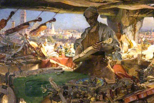 Stradivarius in His Workshop, vintage artwork by Edgar Bundy, 12x8" (A4) Poster