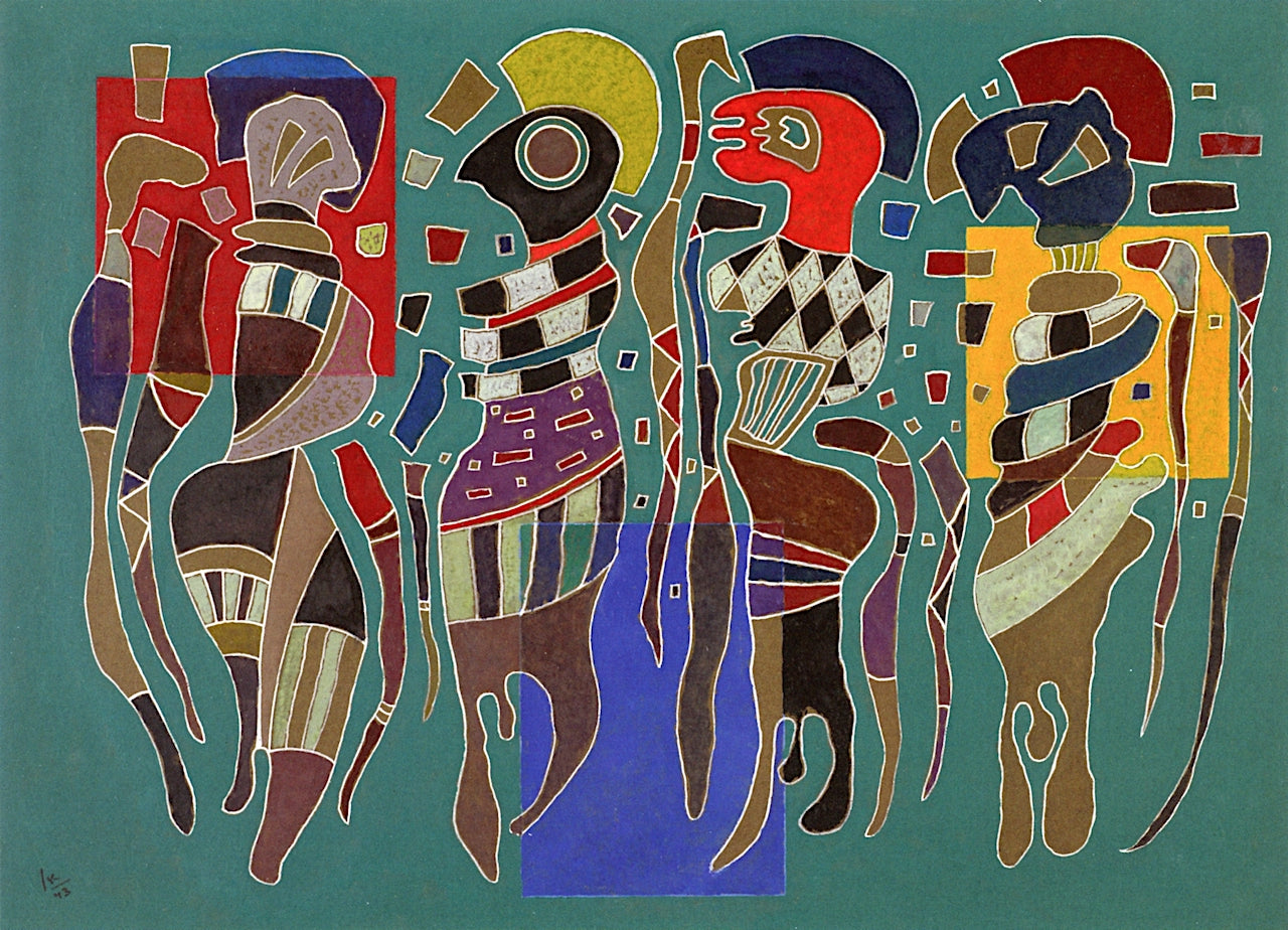 4 Figures on 3 Squares, vintage artwork by Wassily Kandinsky, 12x8" (A4) Poster