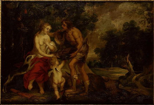 Meleager Presents the Head of the Calydonian Boar to Atalanta, vintage artwork by Jan van den Hoecke, 12x8" (A4) Poster