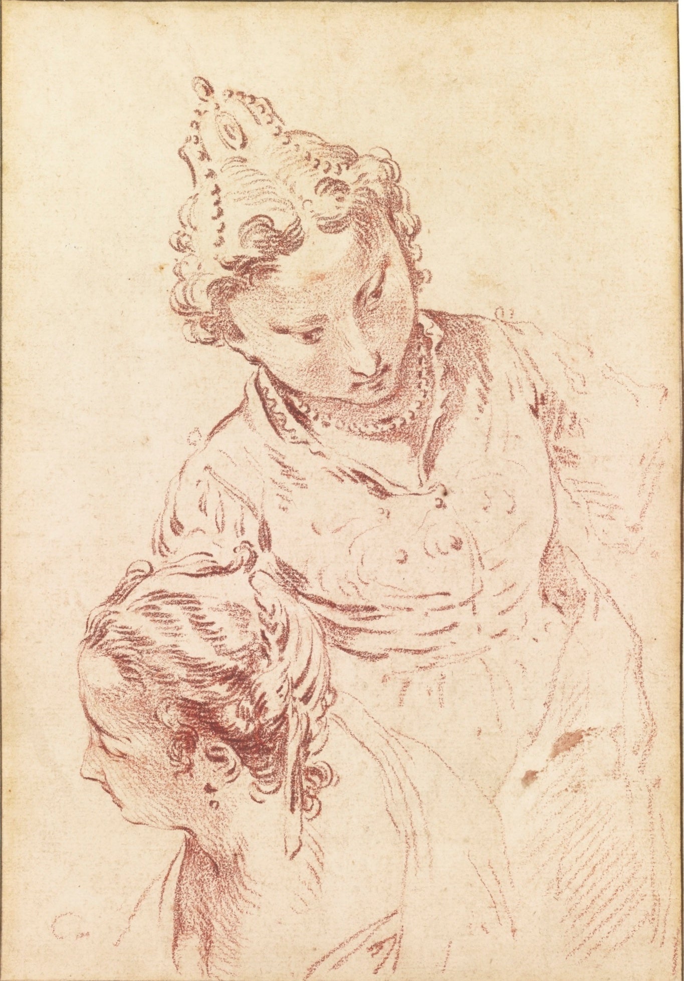 Two Studies of Head, after Veronese, vintage artwork by Attributed to Jean-Antoine Watteau, 12x8" (A4) Poster