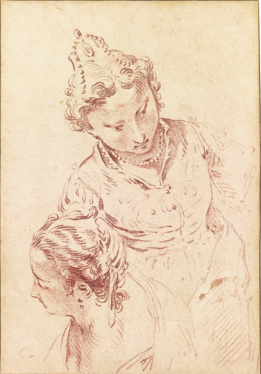 Two Studies of Head, after Veronese, vintage artwork by Attributed to Jean-Antoine Watteau, 12x8" (A4) Poster